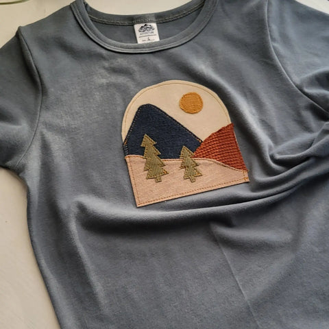 Organic Cotton Kids Mountain Embroidered T-Shirt – Breathable Crew Neck Tee | Made in USA Adventure Clothes Company  Baby and Toddler