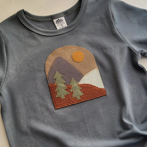 Organic Cotton Kids Mountain Embroidered T-Shirt – Breathable Crew Neck Tee | Made in USA Adventure Clothes Company  Baby and Toddler