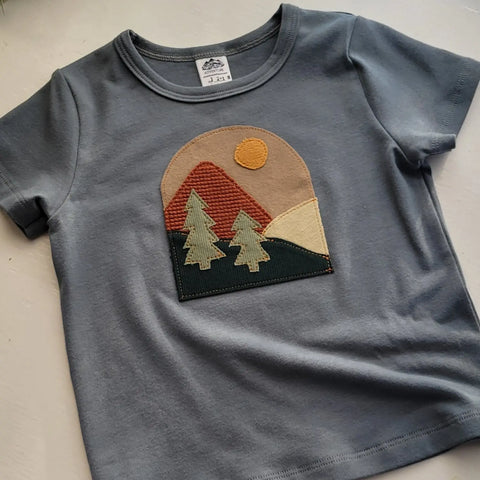 Organic Cotton Kids Mountain Embroidered T-Shirt – Breathable Crew Neck Tee | Made in USA Adventure Clothes Company  Baby and Toddler