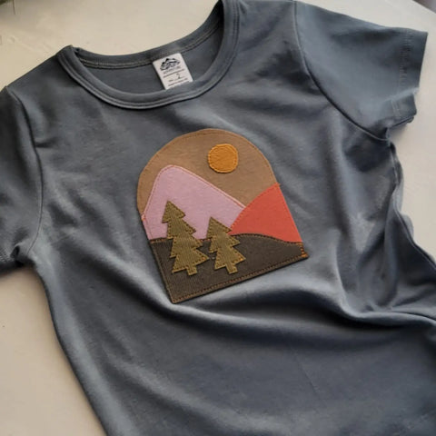 Organic Cotton Kids Mountain Embroidered T-Shirt – Breathable Crew Neck Tee | Made in USA Adventure Clothes Company  Baby and Toddler