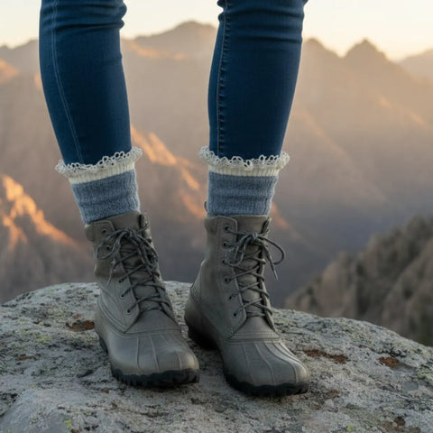 Organic Cotton Lace Boot Socks – Denim Blue Rib Knit | Made in USA Catherine Cole  socks