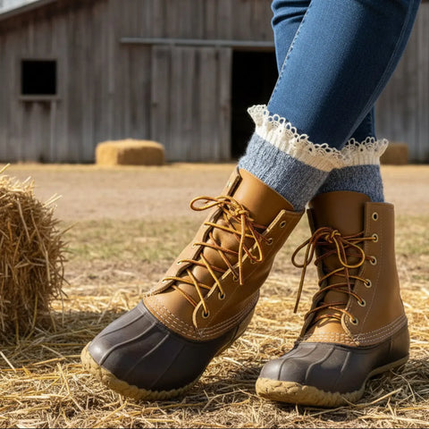 Organic Cotton Lace Boot Socks – Denim Blue Rib Knit | Made in USA Catherine Cole  socks