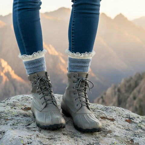 Organic Cotton Lace Boot Socks – Denim Blue Rib Knit | Made in USA Catherine Cole  socks