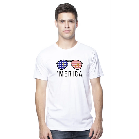 Organic Cotton Patriotic Unisex T-Shirt – Merica 1776 Sunglasses Design | Made in USA Suede Kloth 