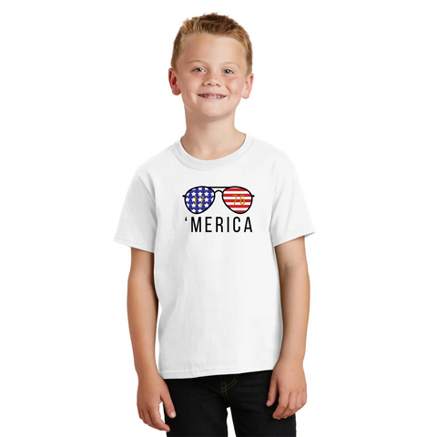 Organic Cotton Patriotic Unisex T-Shirt – Merica 1776 Sunglasses Design | Made in USA Suede Kloth 