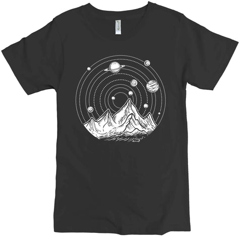Organic Cotton Solar System Mountain Graphic Tee – Soft Breathable Shirt | Made in USA Spiritex | Sustainable Apparel  Men's Graphic Tees