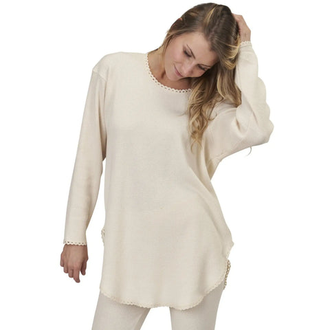 Organic Cotton Thermal Lounge Top With Lace Trim – Women's Cozy Loungewear | Made in USA Spiritex | Sustainable Apparel  Women's Tees & Tanks