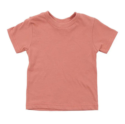The Spiritex | Sustainable Apparel Youth Short Sleeve Crewneck Tee, made from 100% Organic Cotton and perfect for sensitive skin, is shown in muted pink, laid flat on a white background.