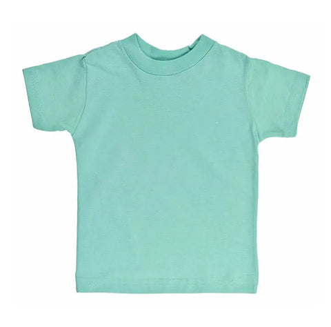 The Spiritex | Sustainable Apparel Youth Short Sleeve Crewneck Tee, shown front-facing on a white background, features a plain light blue design made from 100% organic cotton—ideal for sensitive skin.