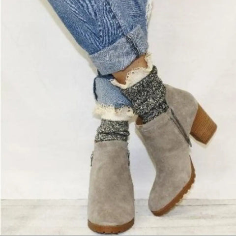 Organic Lace Boot Crew Socks – Salt and Pepper Style | Made in USA Catherine Cole  socks