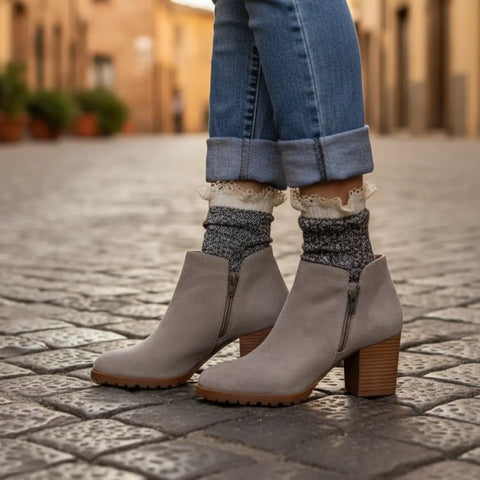 Organic Lace Boot Crew Socks – Salt and Pepper Style | Made in USA Catherine Cole  socks