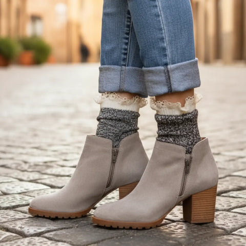 Organic Lace Boot Crew Socks – Salt and Pepper Style | Made in USA Catherine Cole  socks