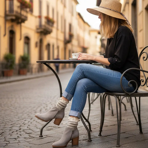 Organic Lace Boot Crew Socks – Taupe Color | Women’s Sustainable Comfort | Made in USA Catherine Cole  socks