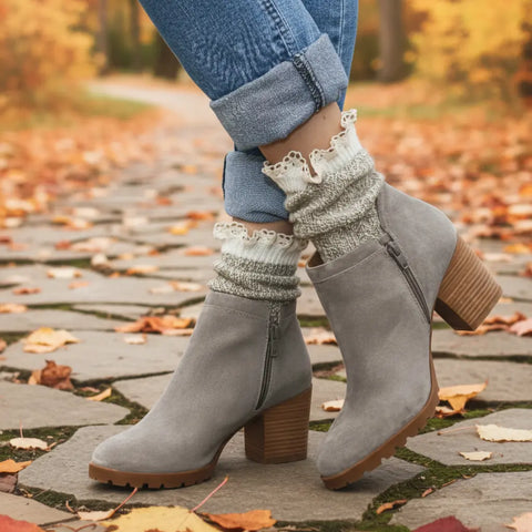 Organic Lace Boot Crew Socks – Taupe Color | Women’s Sustainable Comfort | Made in USA Catherine Cole  socks