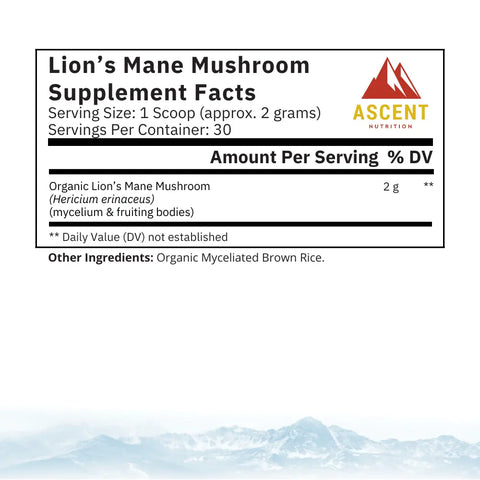 Organic Lion's Mane Mushroom Powder 60g – Brain Focus and Memory Support Supplement | Made in USA Ascent Nutrition  SIMPLE