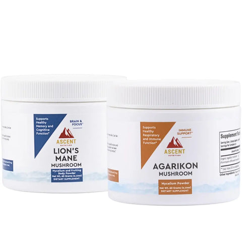 Organic Lion's Mane and Agarikon Mushroom Powder Bundle – Brain and Immune Support – Ascent Nutrition | Made in USA Ascent Nutrition  Bundle