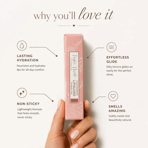 Organic Lip Gloss 0.18 oz – Hydrating Sheer Lip Shine with Natural Oils | Taylor Made Organics – Made in USA Taylor Made Organics  lip gloss