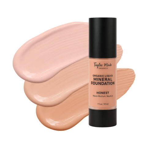 Organic Liquid Mineral Foundation 1 oz – Lightweight Buildable Coverage with Aloe Vera & Vitamin E | Made in USA Taylor Made Organics  foundation