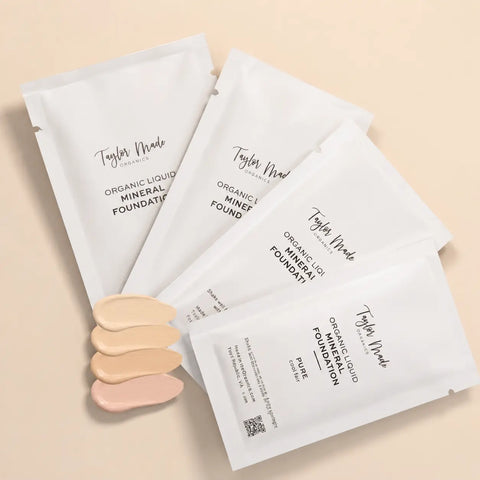 Organic Liquid Mineral Foundation Sample Set – Lightweight Hydrating Coverage with Aloe Vera | Made in USA Taylor Made Organics  foundation