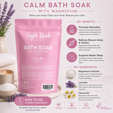 Organic Magnesium Bath Soak 10 oz – Relaxing Aromatherapy Blend with Essential Oils | Made in USA Taylor Made Organics  bath additive
