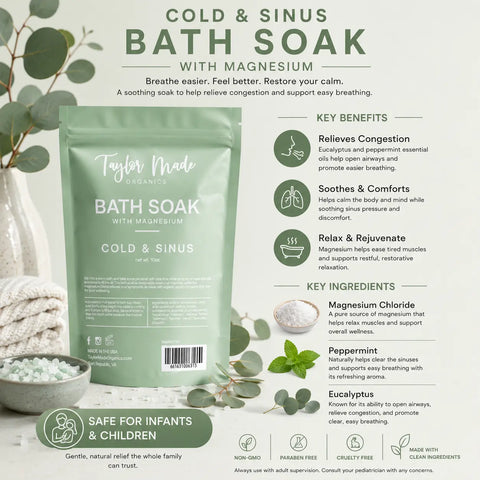 Organic Magnesium Bath Soak 10 oz – Relaxing Aromatherapy Blend with Essential Oils | Made in USA Taylor Made Organics  bath additive