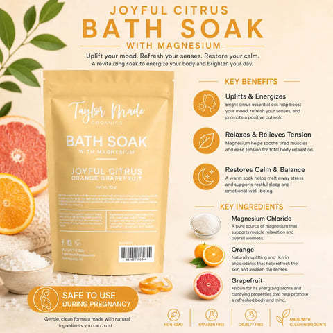 Organic Magnesium Bath Soak 10 oz – Relaxing Aromatherapy Blend with Essential Oils | Made in USA Taylor Made Organics  bath additive