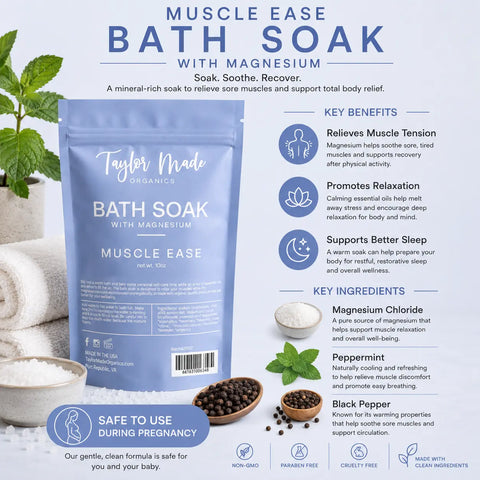 Organic Magnesium Bath Soak 10 oz – Relaxing Aromatherapy Blend with Essential Oils | Made in USA Taylor Made Organics  bath additive