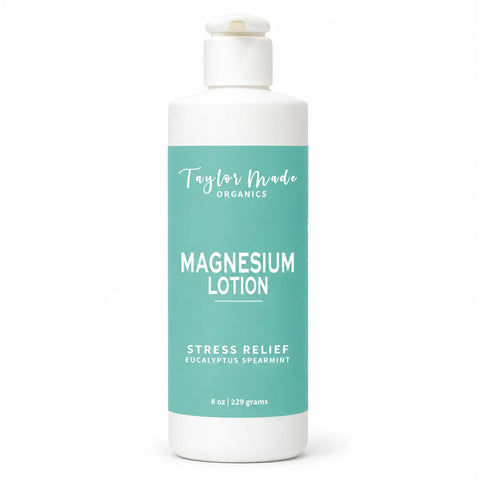 Organic Magnesium Lotion 8oz – Stress Relief Moisturizer With Eucalyptus Spearmint | Made in USA Taylor Made Organics  therapeutic lotion