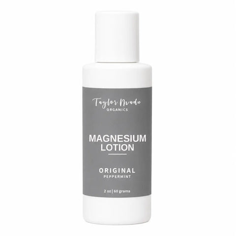 Organic Magnesium Lotion with Peppermint 2 oz Sample – Muscle Relief Cream for Skin Hydration | Made in USA Taylor Made Organics  therapeutic lotion