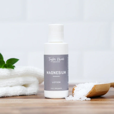 Organic Magnesium Lotion with Peppermint 2 oz Sample – Muscle Relief Cream for Skin Hydration | Made in USA Taylor Made Organics  therapeutic lotion