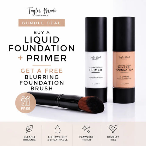 Organic Mineral Foundation And Pore-Minimizing Primer Bundle 1 Oz – Natural Face Makeup | Made In USA Taylor Made Organics 