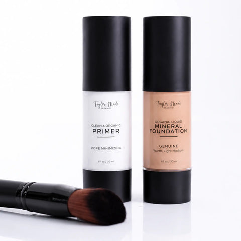 Organic Mineral Foundation And Pore-Minimizing Primer Bundle 1 Oz – Natural Face Makeup | Made In USA Taylor Made Organics 