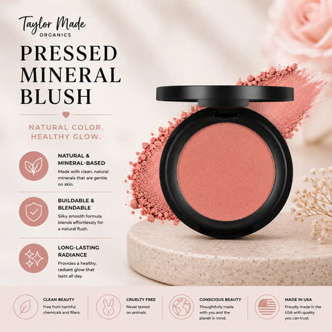 Organic Pressed Blush Powder 0.18 oz – Lightweight Buildable Face Makeup with Botanical Oils | Made in USA Taylor Made Organics  blush
