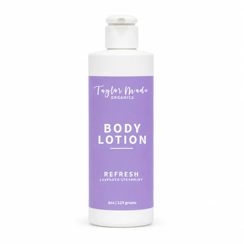 Organic Refresh Body Lotion 8oz – Lavender Spearmint Scent | Non-Greasy Moisturizer Made in USA Taylor Made Organics  Lotion & Moisturizer