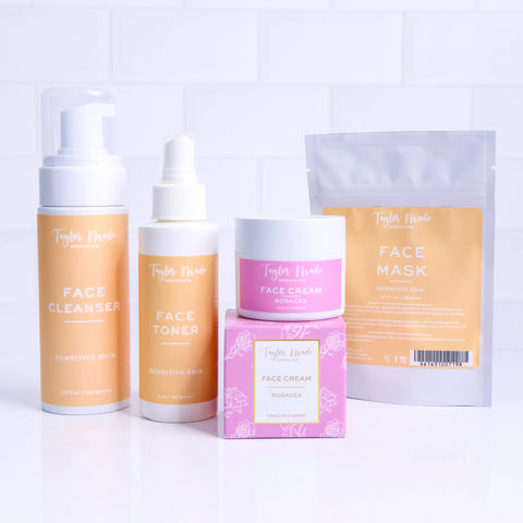 Organic Rosacea Relief Skincare Kit – 4-Step Sensitive Skin Set with Calendula & Blue Tansy | Made in USA Taylor Made Organics  gift set