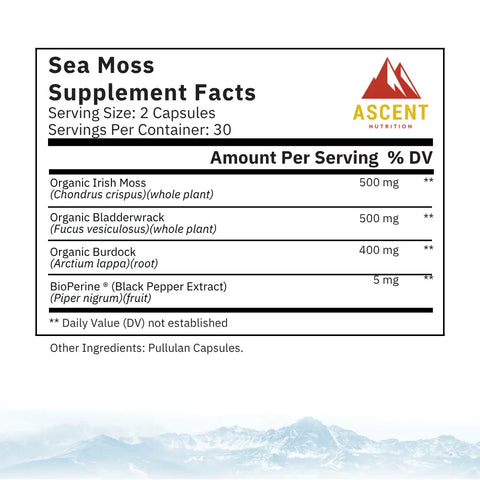 Organic Sea Moss, 60 Capsules, 500 Mg AscentNutrition  simple