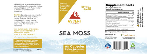 Organic Sea Moss, 60 Capsules, 500 Mg AscentNutrition  simple