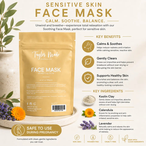 Organic Sensitive Skin Face Mask Powder 1 Oz – Gentle Detox & Hydration – Taylor Made Organics | Made in USA Taylor Made Organics  Skin Care Masks & Peels