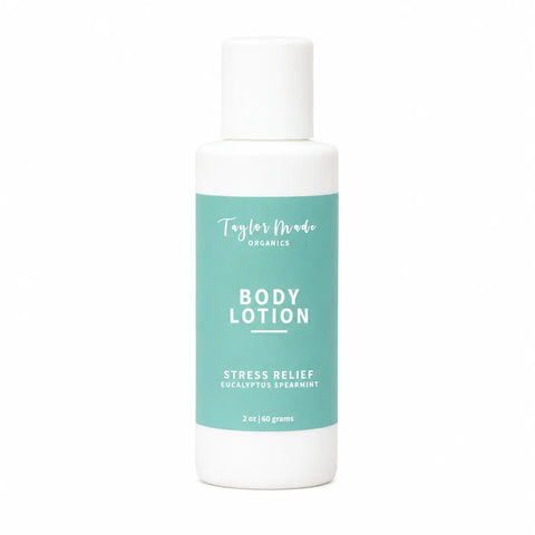 Organic Stress Relief Body Lotion 8oz – Lightweight Hydrating Formula with Eucalyptus and Spearmint Essential Oils | Made in USA Taylor Made Organics  therapeutic lotion