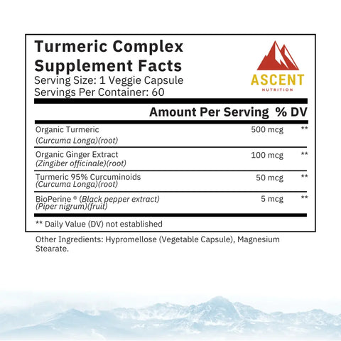 Organic Turmeric Complex 500 mg – 60 Capsules Dietary Supplement for Joint Health | Made in USA Ascent Nutrition  simple