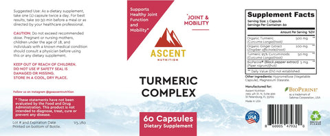 Organic Turmeric Complex 500 mg – 60 Capsules Dietary Supplement for Joint Health | Made in USA Ascent Nutrition  simple