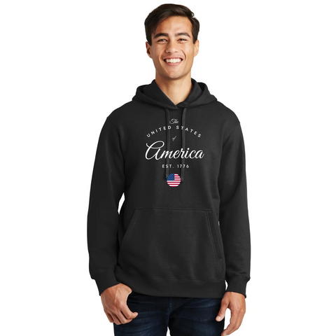 Organic United States of America Cotton Unisex Hoodie – Made in USA – Soft Stretch Vinyl Print Suede Kloth 
