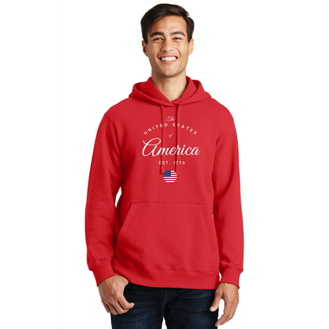 Organic United States of America Cotton Unisex Hoodie – Made in USA – Soft Stretch Vinyl Print Suede Kloth 