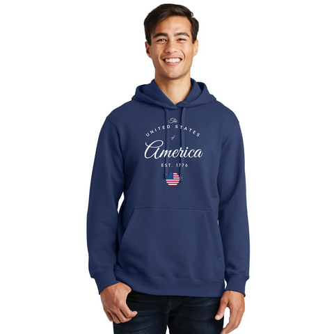 Organic United States of America Cotton Unisex Hoodie – Made in USA – Soft Stretch Vinyl Print Suede Kloth 