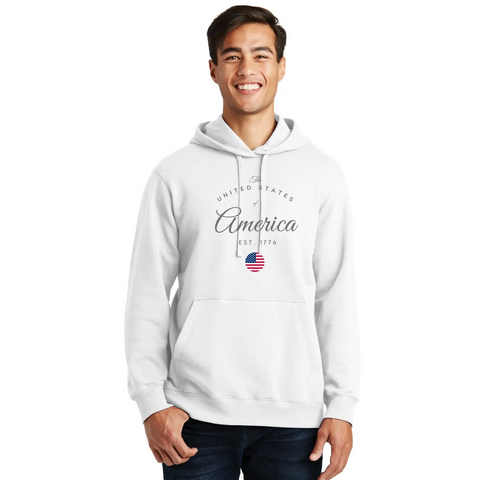 Organic United States of America Cotton Unisex Hoodie – Made in USA – Soft Stretch Vinyl Print Suede Kloth 