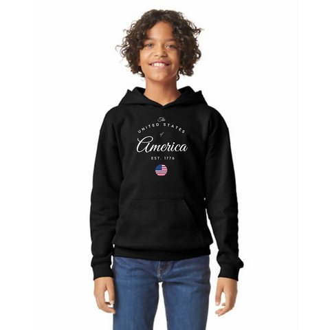 Organic United States of America Cotton Unisex Hoodie – Made in USA – Soft Stretch Vinyl Print Suede Kloth 