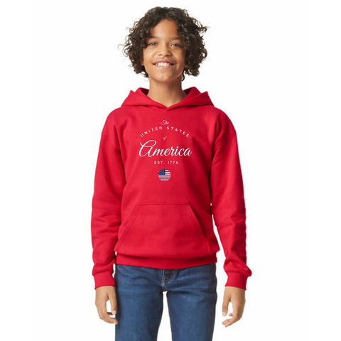 Organic United States of America Cotton Unisex Hoodie – Made in USA – Soft Stretch Vinyl Print Suede Kloth 