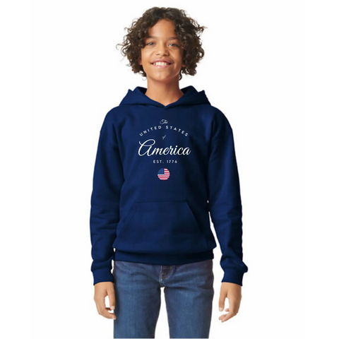 Organic United States of America Cotton Unisex Hoodie – Made in USA – Soft Stretch Vinyl Print Suede Kloth 