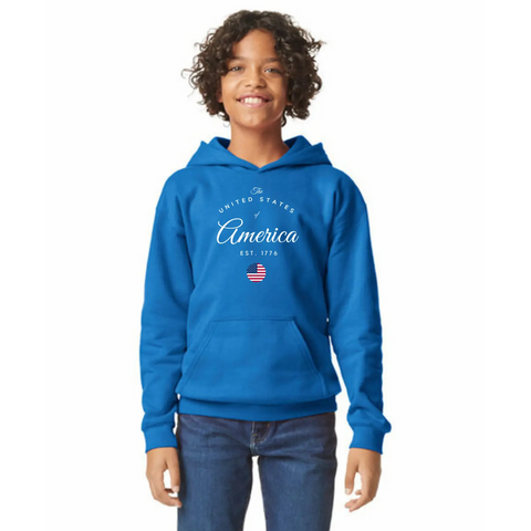 Organic United States of America Cotton Unisex Hoodie – Made in USA – Soft Stretch Vinyl Print Suede Kloth 
