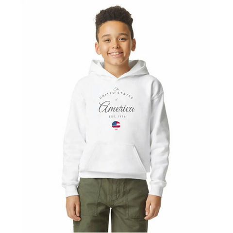 Organic United States of America Cotton Unisex Hoodie – Made in USA – Soft Stretch Vinyl Print Suede Kloth 